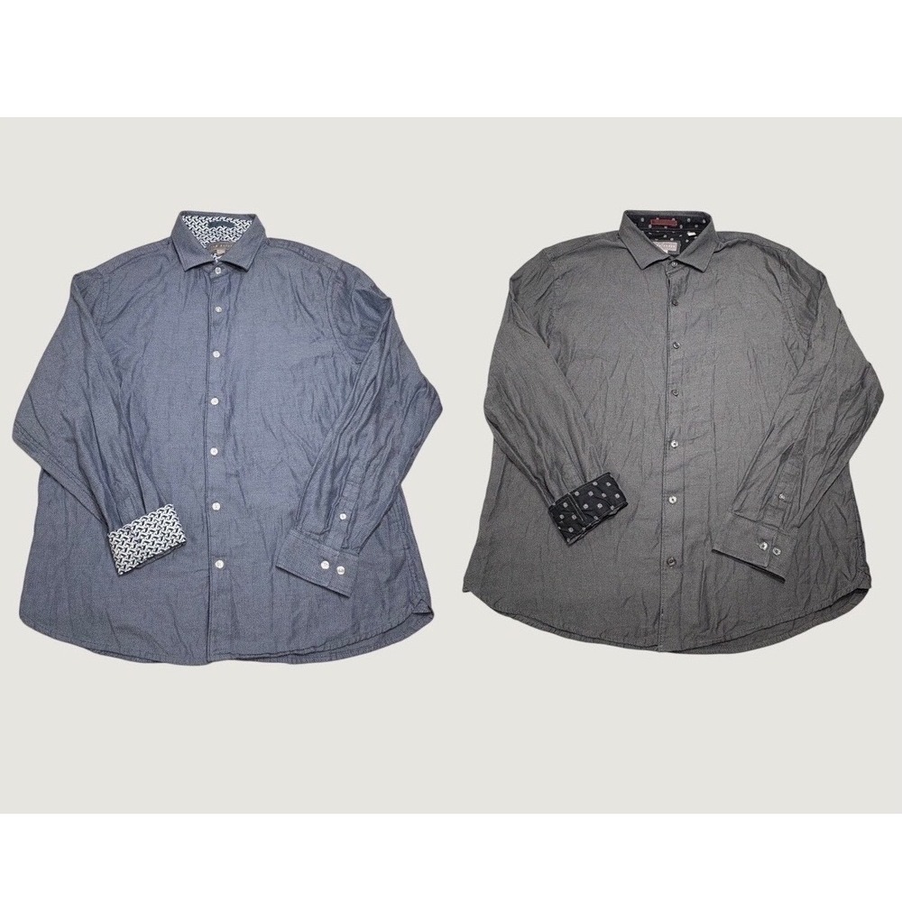 Ted Baker Button Down Shirts Mens‎ XL Grey Blue Herringbone Contrast Cuff Lot 2
